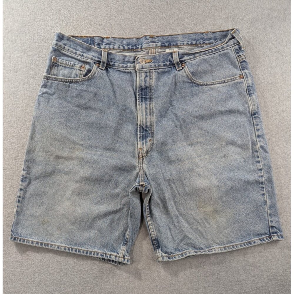 Levis 550 Denim Shorts Mens Size 42 Blue Relaxed Straight Whiskers 100% Cotton